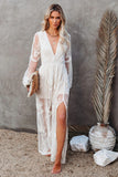 White Boho Lace Maxi Dress