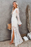 White Boho Lace Maxi Dress