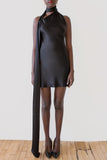Astrella Neck Wrap Midi A-Line Dress