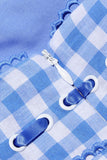 Mia Blue Gingham Spaghetti Strap Midi Dress