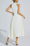 Elena Halter Keyhole Pleated Midi Dress