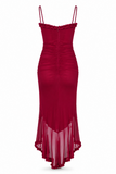Ruffle Ruched Mesh Midi Dress