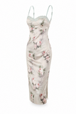 Vintage Floral Satin Bustier Midi Dress