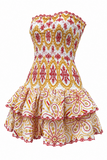 Embroidered Strapless Tiered Mini Dress
