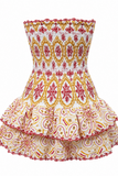 Embroidered Strapless Tiered Mini Dress