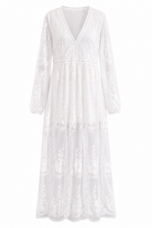 White Boho Lace Maxi Dress