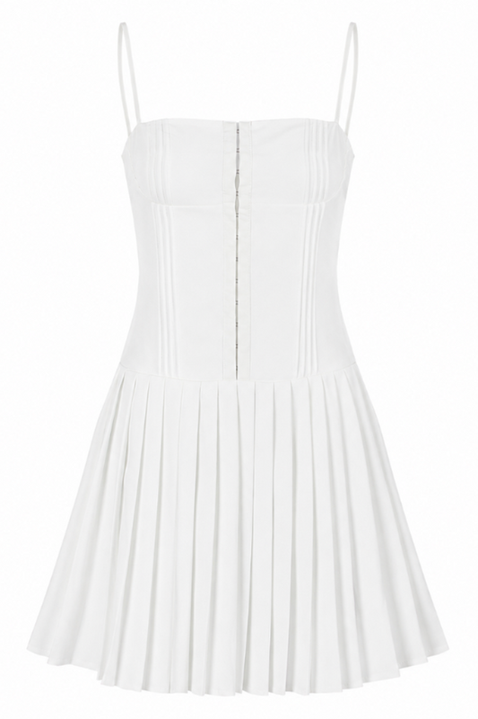 White Corset Pleated Mini Dress