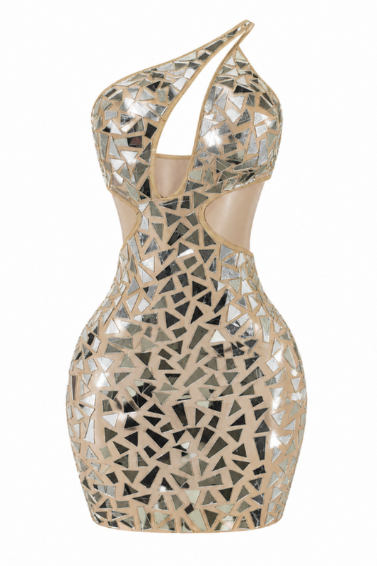 Mirror Cutout Embellished Mini Dress