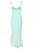 Blush Ruffle Cutout Mesh Maxi Dress
