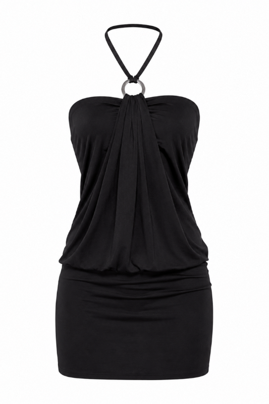Noir Halter Ring Mini Dress