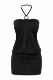 Noir Halter Ring Mini Dress