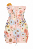 Lila 3D Multicolor Floral Strapless Mini Dress