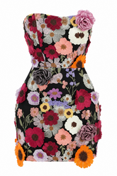 Lila 3D Multicolor Floral Strapless Mini Dress