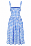 Mia Blue Gingham Spaghetti Strap Midi Dress