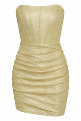 Strapless Corset Ruched Bodycon Mini Dress
