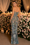 Kamames Strapless Floral Sequined Maxi Dress