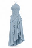 Isabella Pleated Ruffle Halter Prom Dress