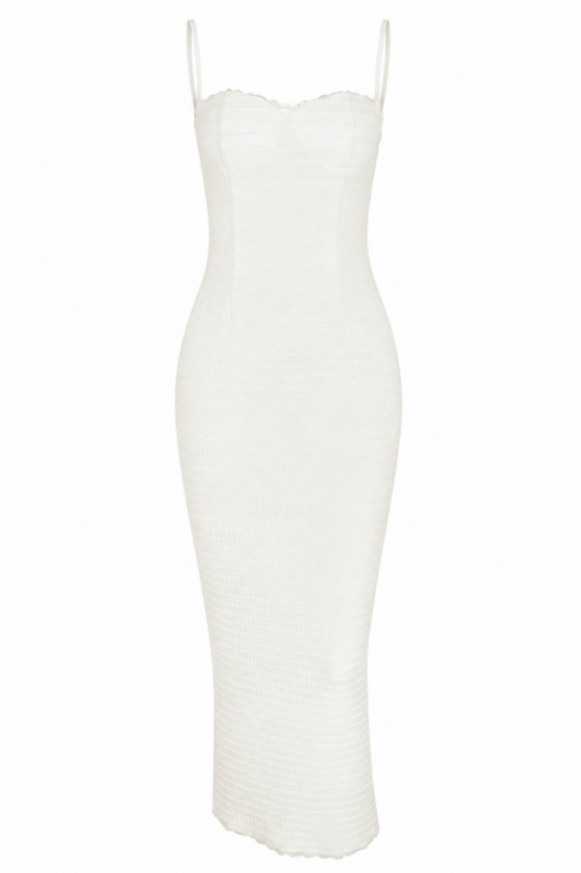 Elena Cream Tea Frill Lace Midi Dress