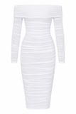 Lyla Off Shoulder Ruched Midi Bodycon Dress
