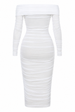 Lyla Off Shoulder Ruched Midi Bodycon Dress