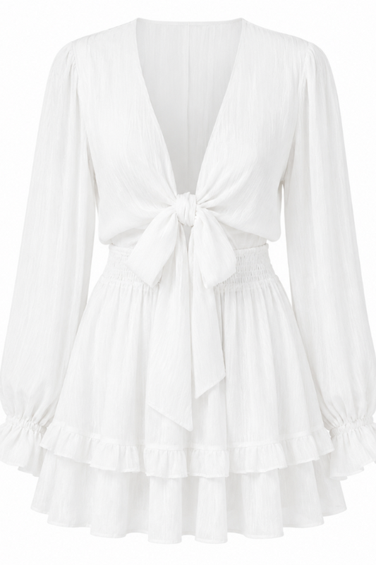 Marnie Tie Front Tiered Ruffle Mini Dress