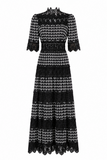 Thea Scalloped Trim Tiered Lace Midi Dress