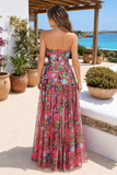 Maren Tropical Floral Strapless Long Dress