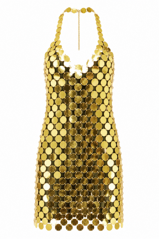 Elena Disc Chain Halter Mini Dress