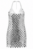 Elena Disc Chain Halter Mini Dress