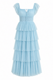 Willa Tie Front Ruffle Tulle Maxi Dress