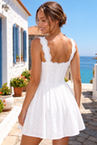 Josephine Eyelet Lace Bustier Flare Mini Dress