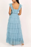 Willa Tie Front Ruffle Tulle Maxi Dress