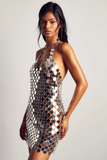 Elena Disc Chain Halter Mini Dress