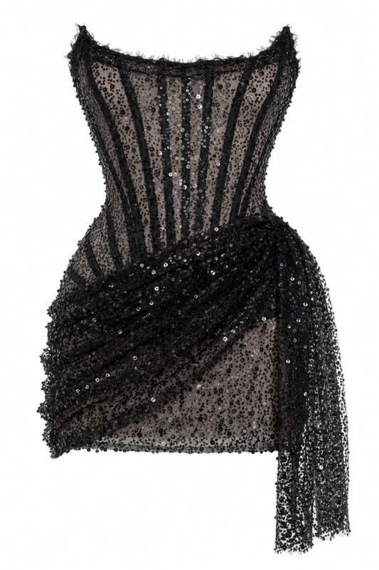 Black Sequin Corset Mini Dress