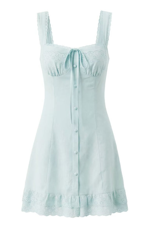 Lace Trim Mini Dress With Bow Detail