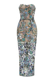 Kamames Strapless Floral Sequined Maxi Dress