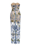 Kamames Strapless Floral Sequined Maxi Dress