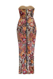 Kamames Strapless Floral Sequined Maxi Dress