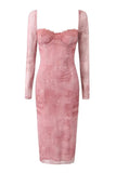 Lace Trim Mesh Midi Bodycon Dress