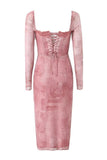 Lace Trim Mesh Midi Bodycon Dress