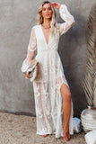 White Boho Lace Maxi Dress
