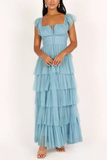 Willa Tie Front Ruffle Tulle Maxi Dress