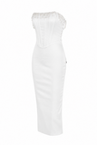 Pearl Fringe Strapless Corset Midi Dress