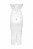 Pearl Fringe Strapless Corset Midi Dress