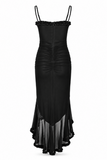 Ruffle Ruched Mesh Midi Dress