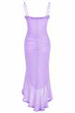 Ruffle Ruched Mesh Midi Dress