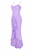 Ruffle Ruched Mesh Midi Dress