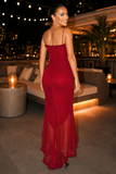 Ruffle Ruched Mesh Midi Dress