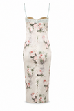 Vintage Floral Satin Bustier Midi Dress