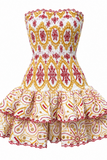 Embroidered Strapless Tiered Mini Dress